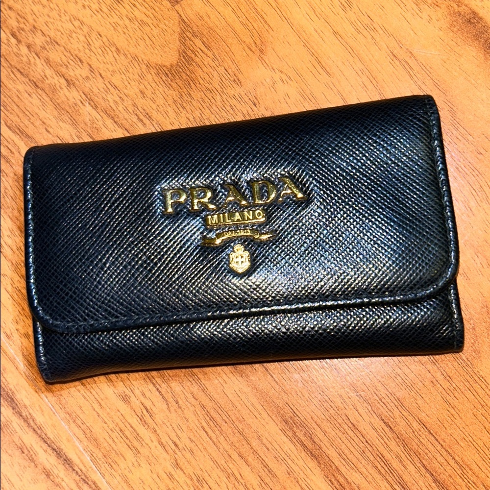 Authentic Prada Black Saffiano Leather Key Holder